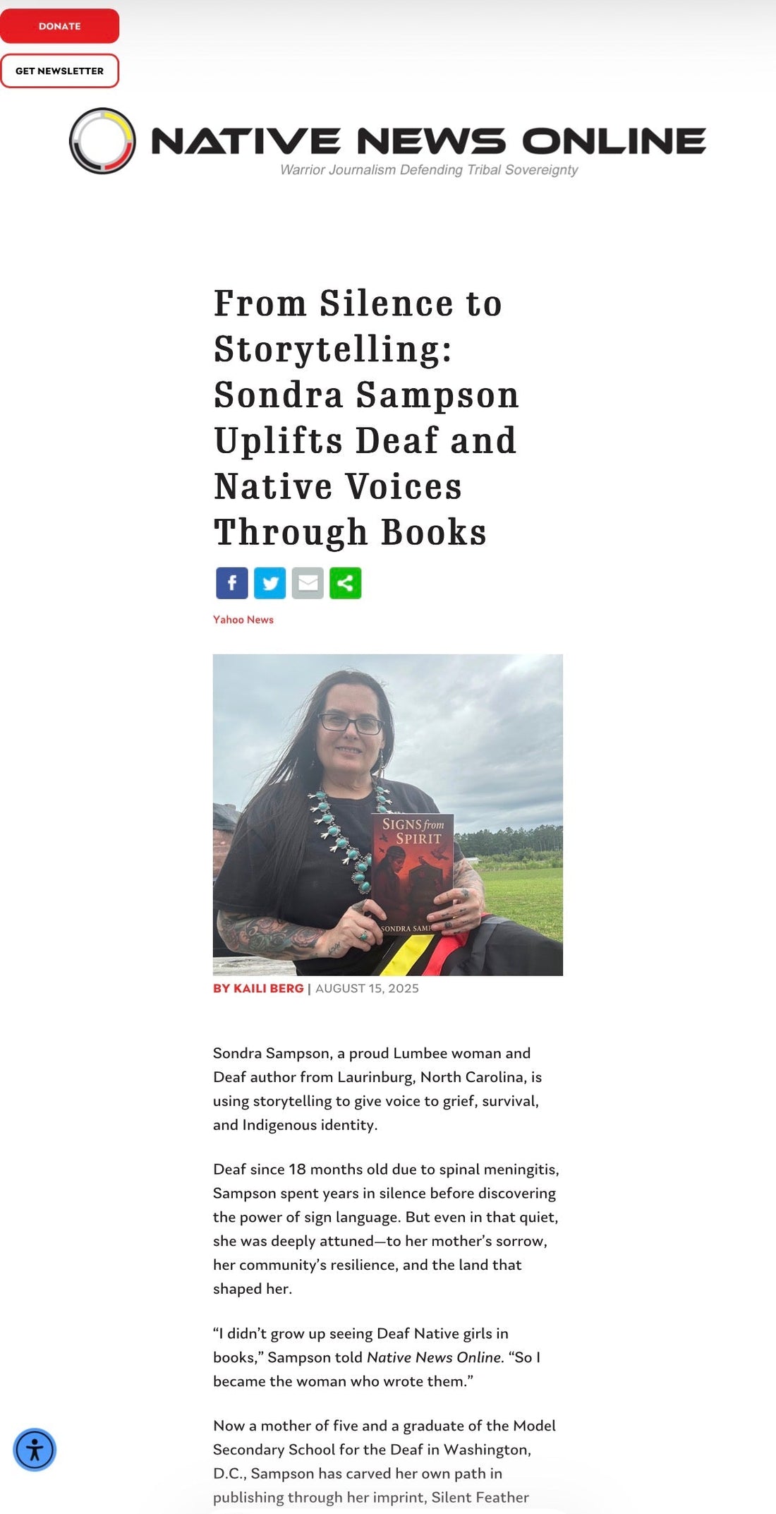 Sondra Sampson Featured in Native News Online